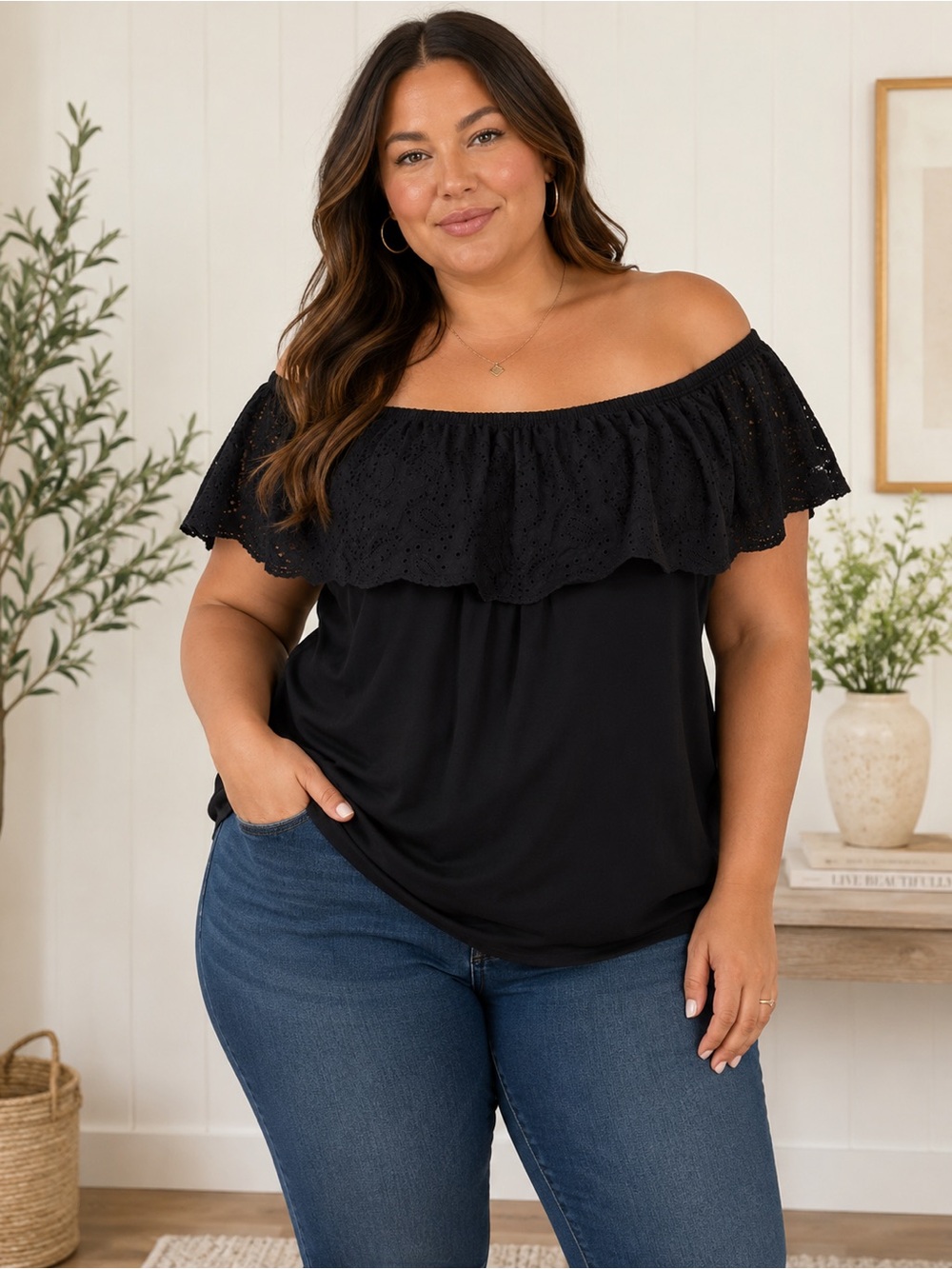 NWT 2XL TORRID Black Eyelet Off-Shoulder Blouse- AS IS